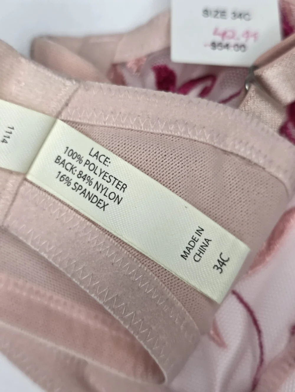 Soma Bra Sensuous Lace Unlined Pink Floral Embroidery Size 34C NWT